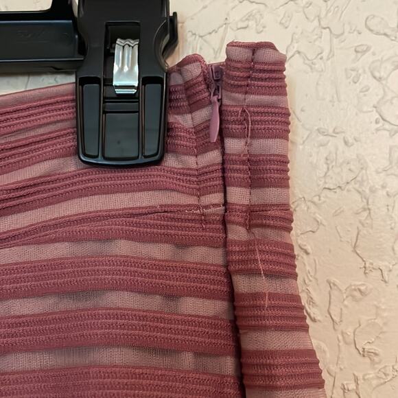 See You Monday Sheer Mesh Striped Dusty Pink Purple Pleated Midi Circle Skirt XL - Picture 3 of 7